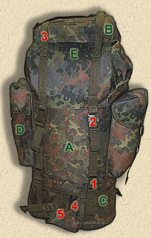 der Kampfrucksack, Modell Bundeswehr, verstärkte Ausführung, Farbe:  flecktarn